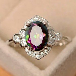 🍁 Noble Jewelry Oval Pure Colorful Zircon Elegant Rings for Women, PD308